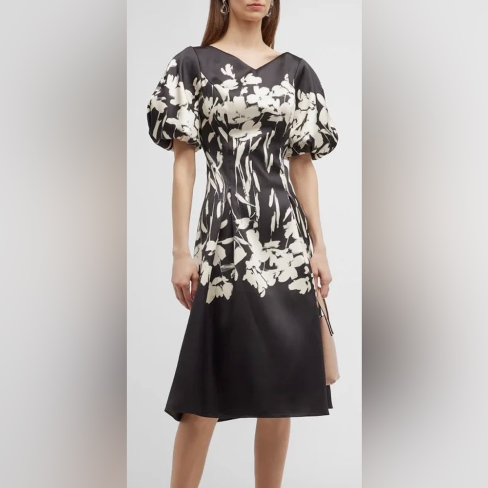 rickie freeman teri jon dress Sz#10  Midi A Line Short Ivory-black Retail 700$